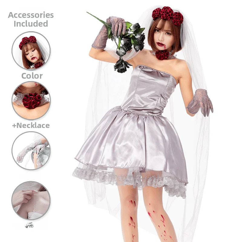 Kostium na Halloween dla dorosłych, przebranie czarownicy, strój ślubny, pasujące stroje dla rodziców i dzieci, maskarada, impreza w barze, występ...