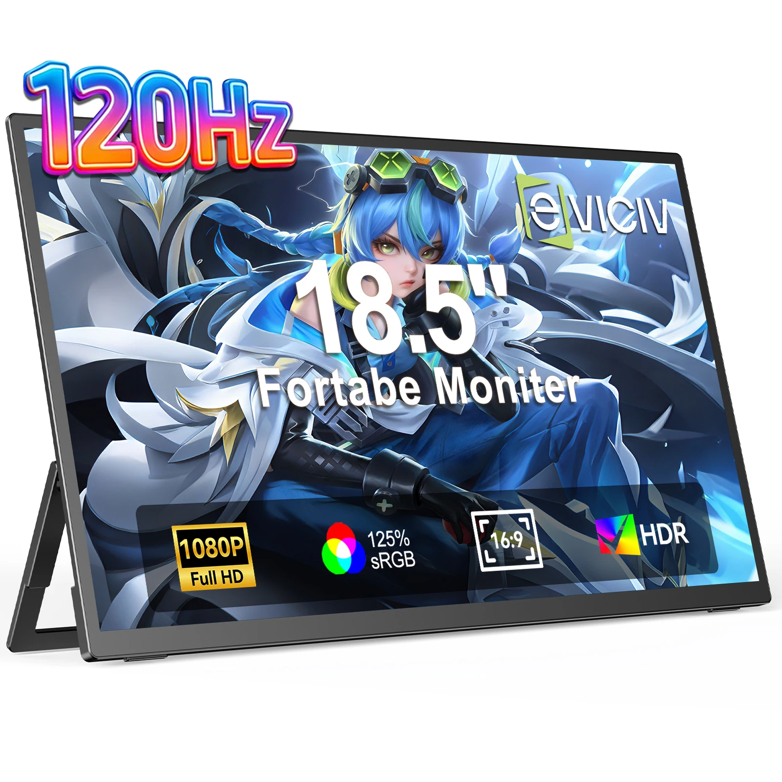 EVICIV 120HZ 18.5Inch Monitores portátiles de computadora Monitor portátil para PC portátil MacBook Teléfono PS4 Altavoces 1080P HDR FHD 125% sRGB Pantalla con USB-C y HDMI Viajes Trabajo Hogar Viajes Juegos Pantalla