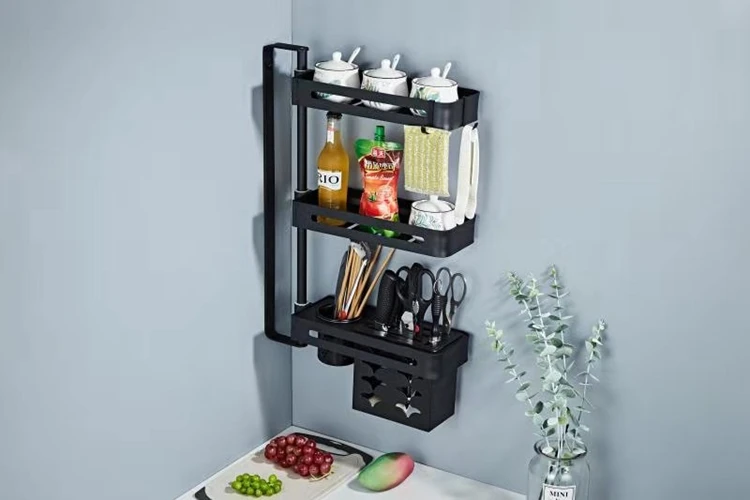 Factory Supply igh Quality Wall-mounted Seasoning Bottle Rack Aluminum Kitchen Knife Holder