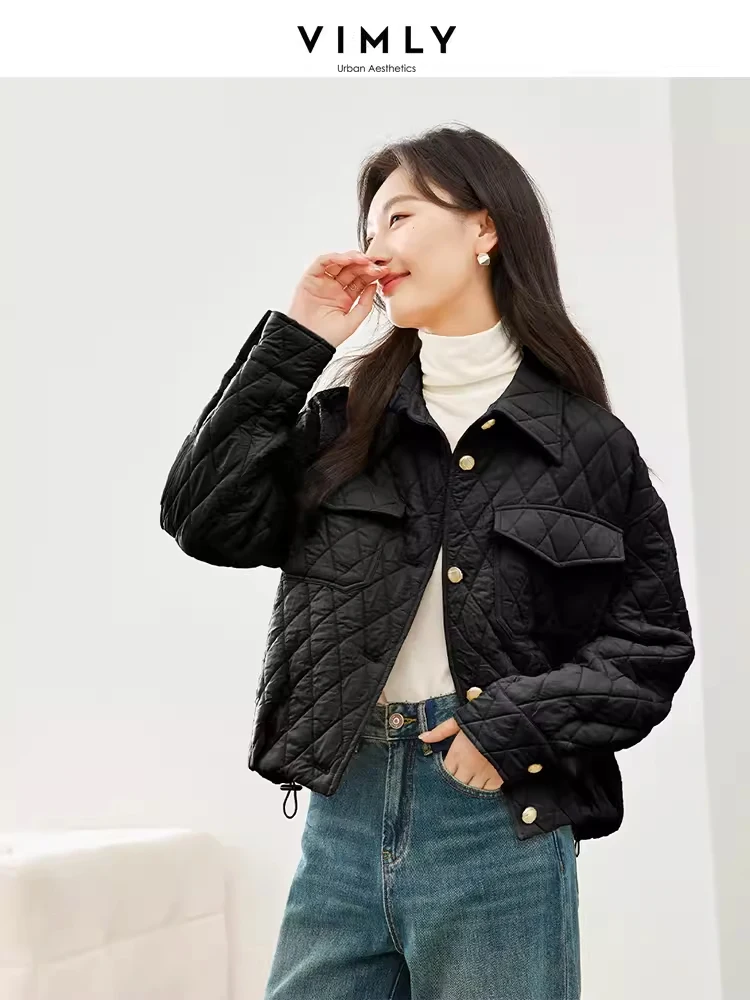 Vimly Apricot Argyle Lapel Parka 2023 Thick Winter Jacket Women Casual Loose Long Sleeve Coat Female New in Outerwear M5571