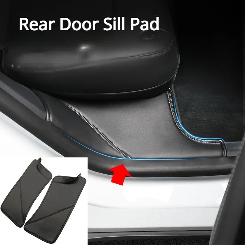 Rear Door Sill Pad for Tesla Model Y Anti Kick Film Dirt Threshold Strip PU Leather Protective Cover Inner Hidden Pads 2021-2023