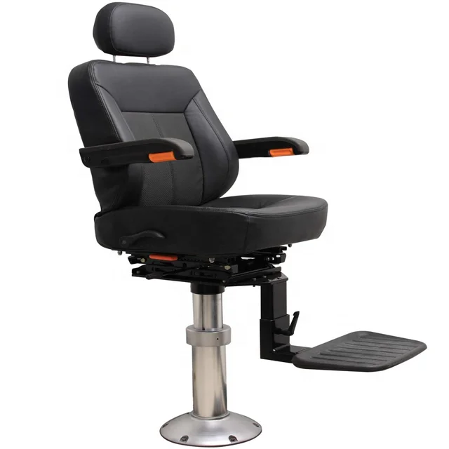 Marine Adjustable Track Pilot Captain Marine Seat Leather Seat Aluminum Frame