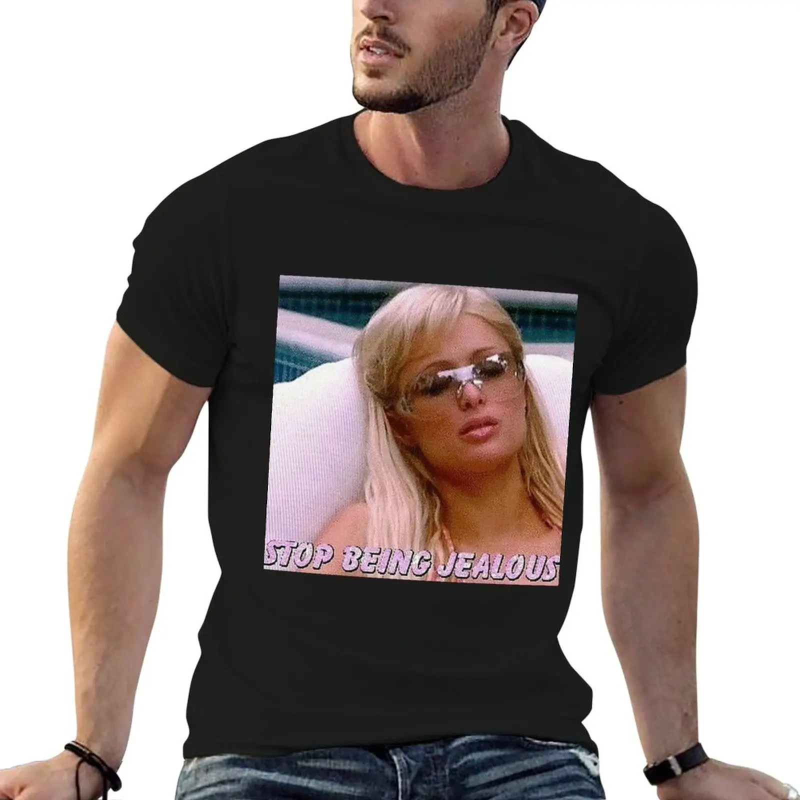 

Paris hilton y2k stop being jealous T-Shirt cotton t shirt pack cotton t shirts man 100% T-Shirt