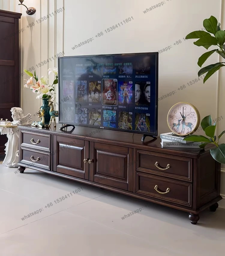 

Classical living room full solid wood TV cabinet storage space French antique log