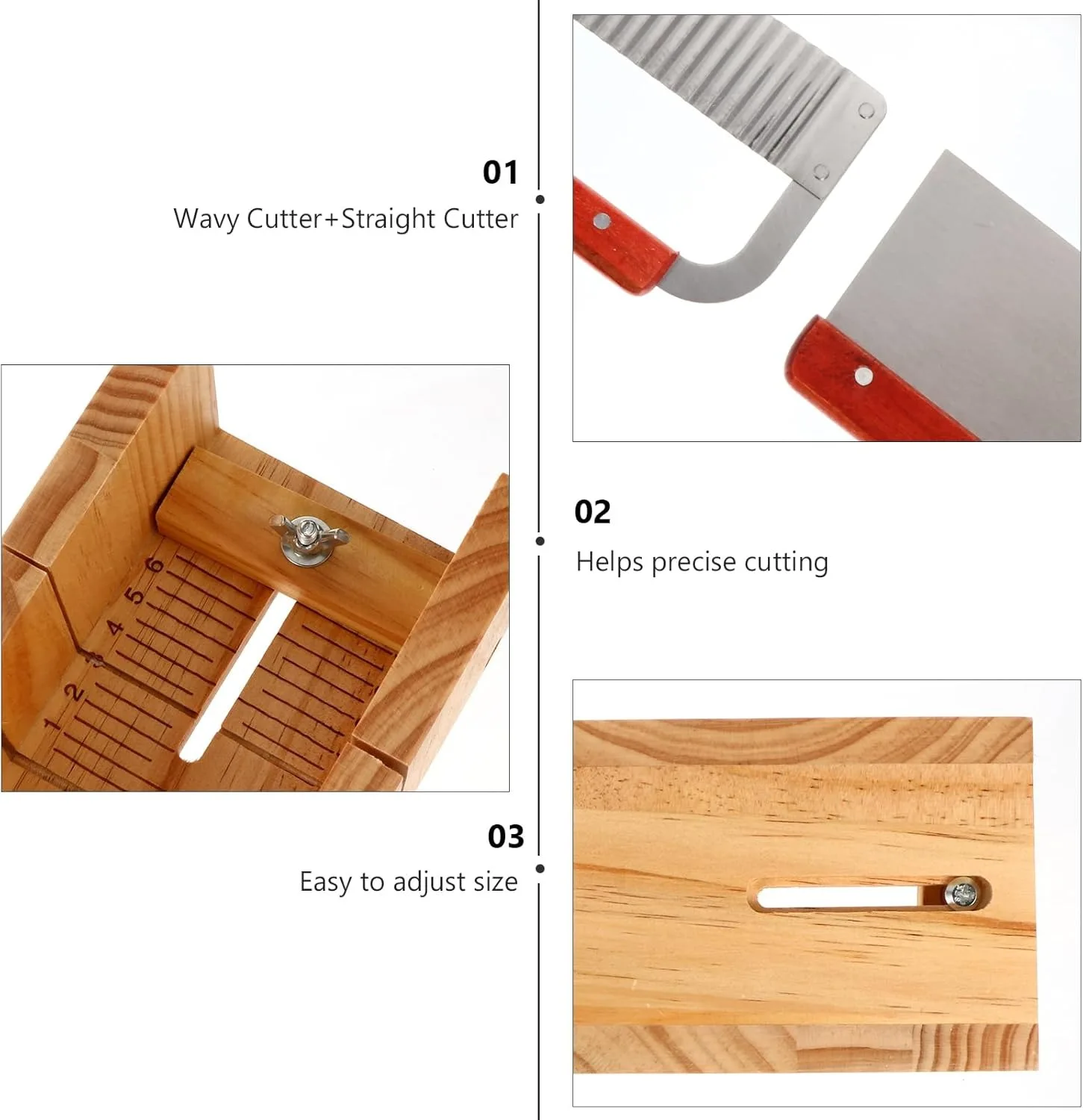 Silicone Soap Molds Kit 42 oz Wooden Soap Cutter with Stainless Steel Wavy Straight Scraper DIY make Multi-Function Adjustable