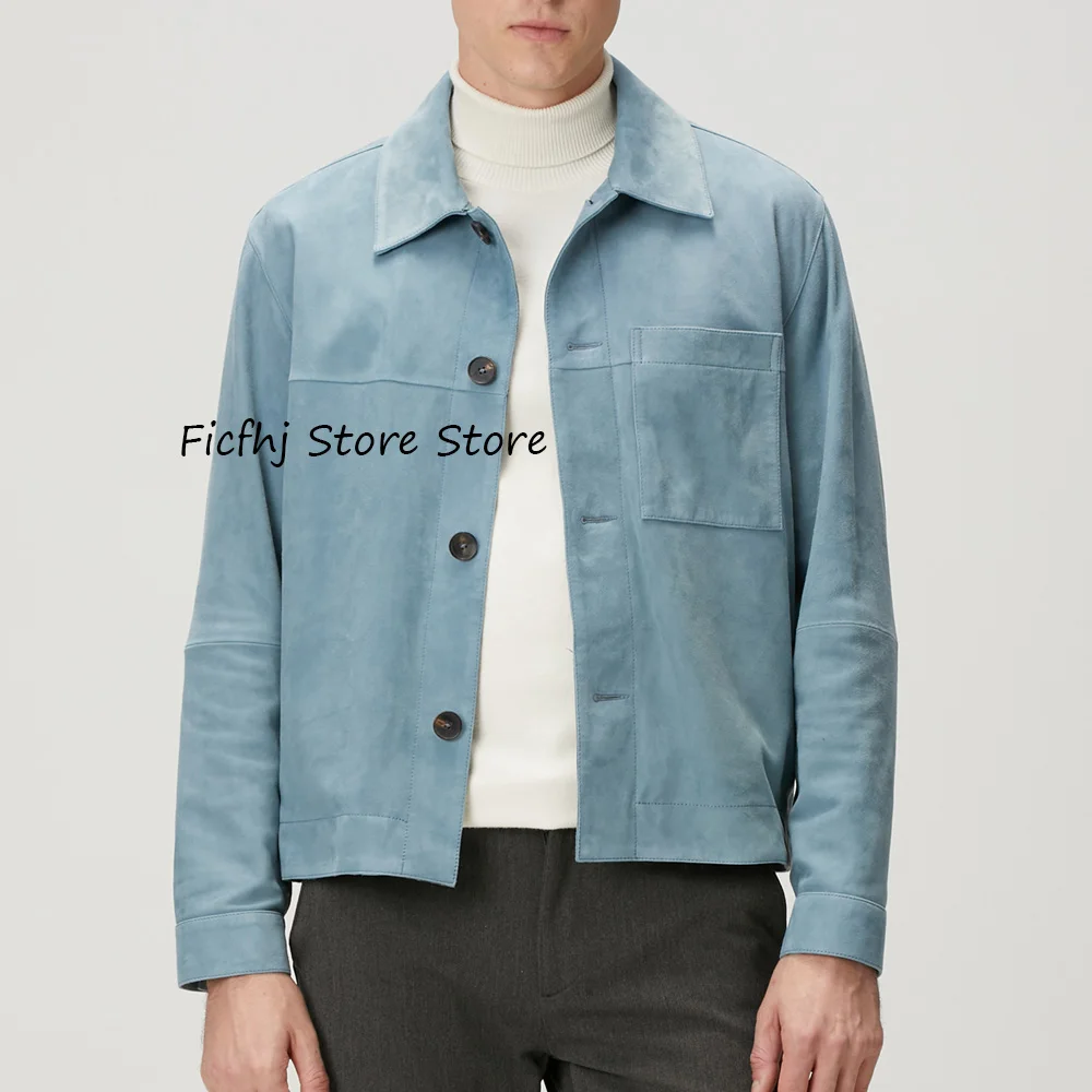 

Мужское социальное пальто, городские пиджаки с четырьмя пуговицами, модные пиджаки, мужские куртки из замшевой ткани с лацканами, высокое качество, один нагрудный карман