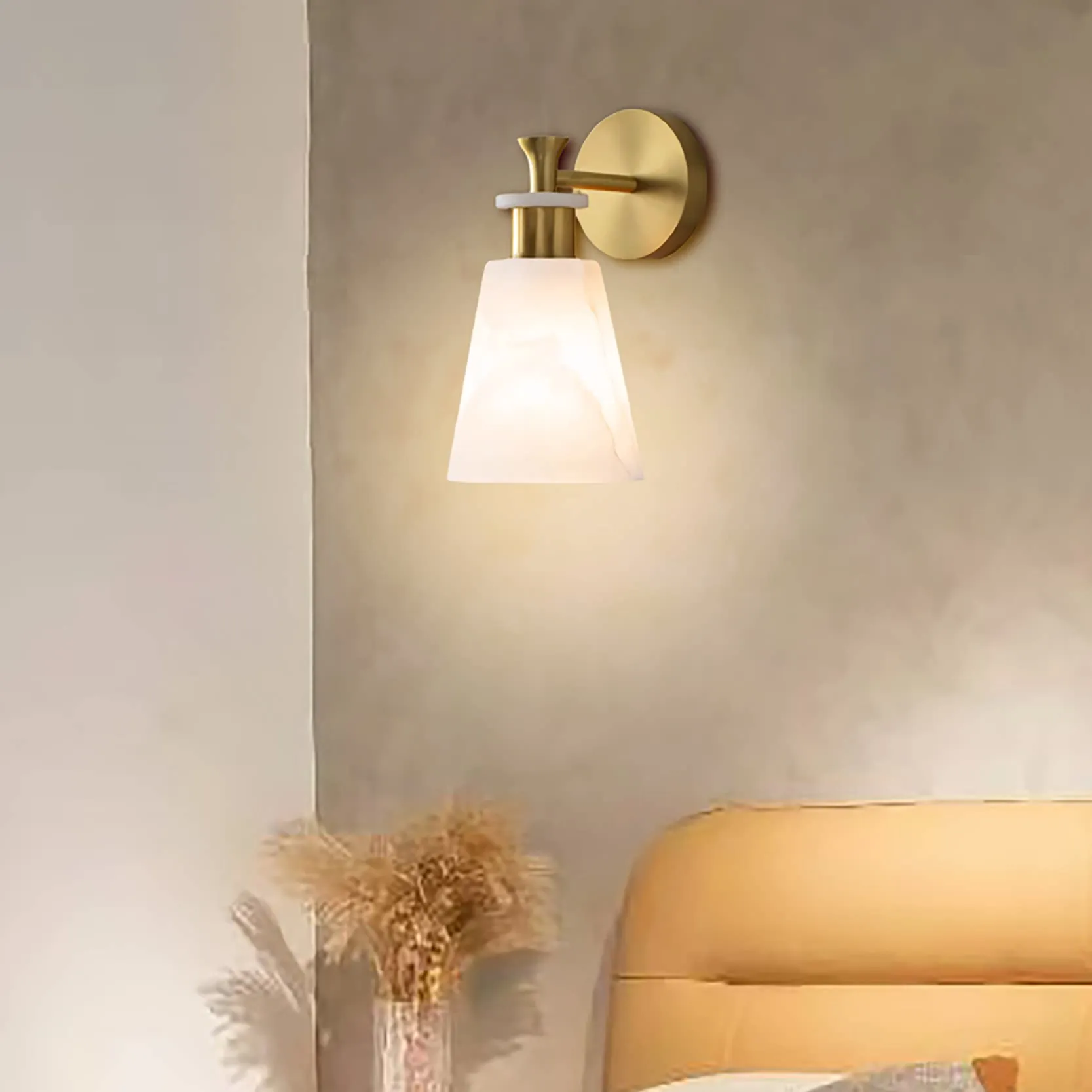 Simple L Light Luxury Brass Marble Living Room Study Dining Room Bedroom Bedside Wall Lamp Hotel Balcony Building
