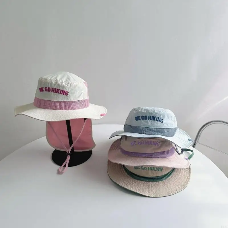 

F19F Neck Protect Bucket Hat for Children Kids Outdoor Foldable Soft Fisherman Hat Wide Brims Summer Spring Sunproof Hat
