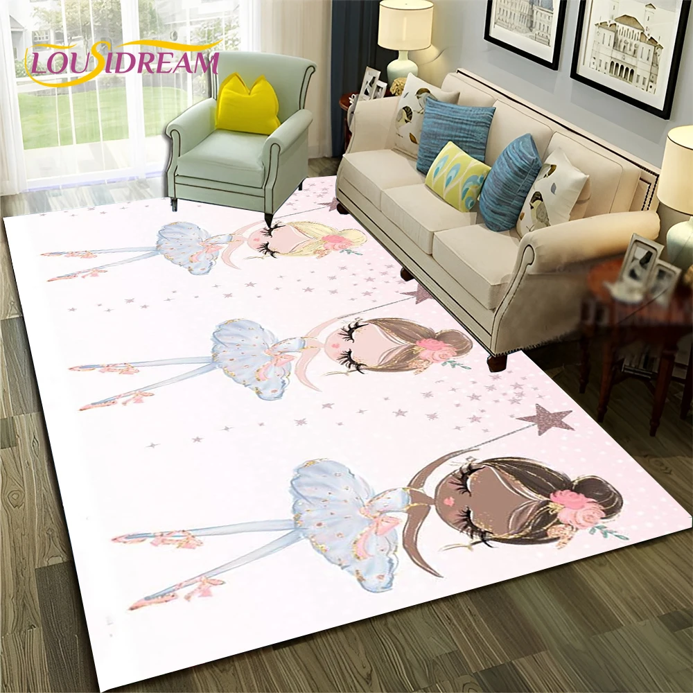 Cartoon dream Ballet Girl Ballerina Swan Carpet Rug for Home Living Room Bedroom Sofa Doormat Decor,kids Area Rug Non-slip Mat