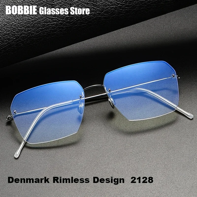 Fashion Big Rimless Glasses Frame Men Women Titanium 18k Ultralight Thin Rim Eyeglasses Spectacles Denmark Brand 2128