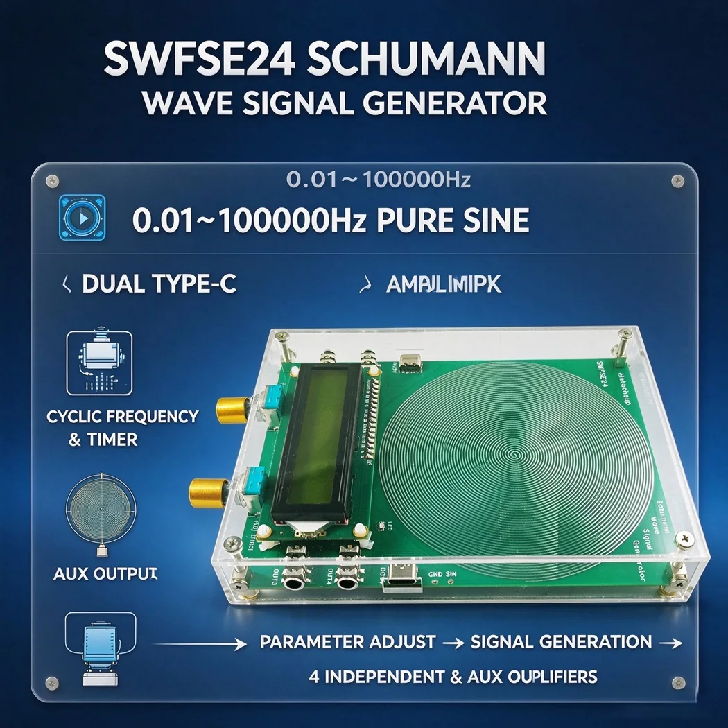 0.01Hz-100KHz Adjustable Pure Sine Wave Generator Schumann Resonance Module Dual Type-C Power Cycle Timing 3.5mm Audio Output
