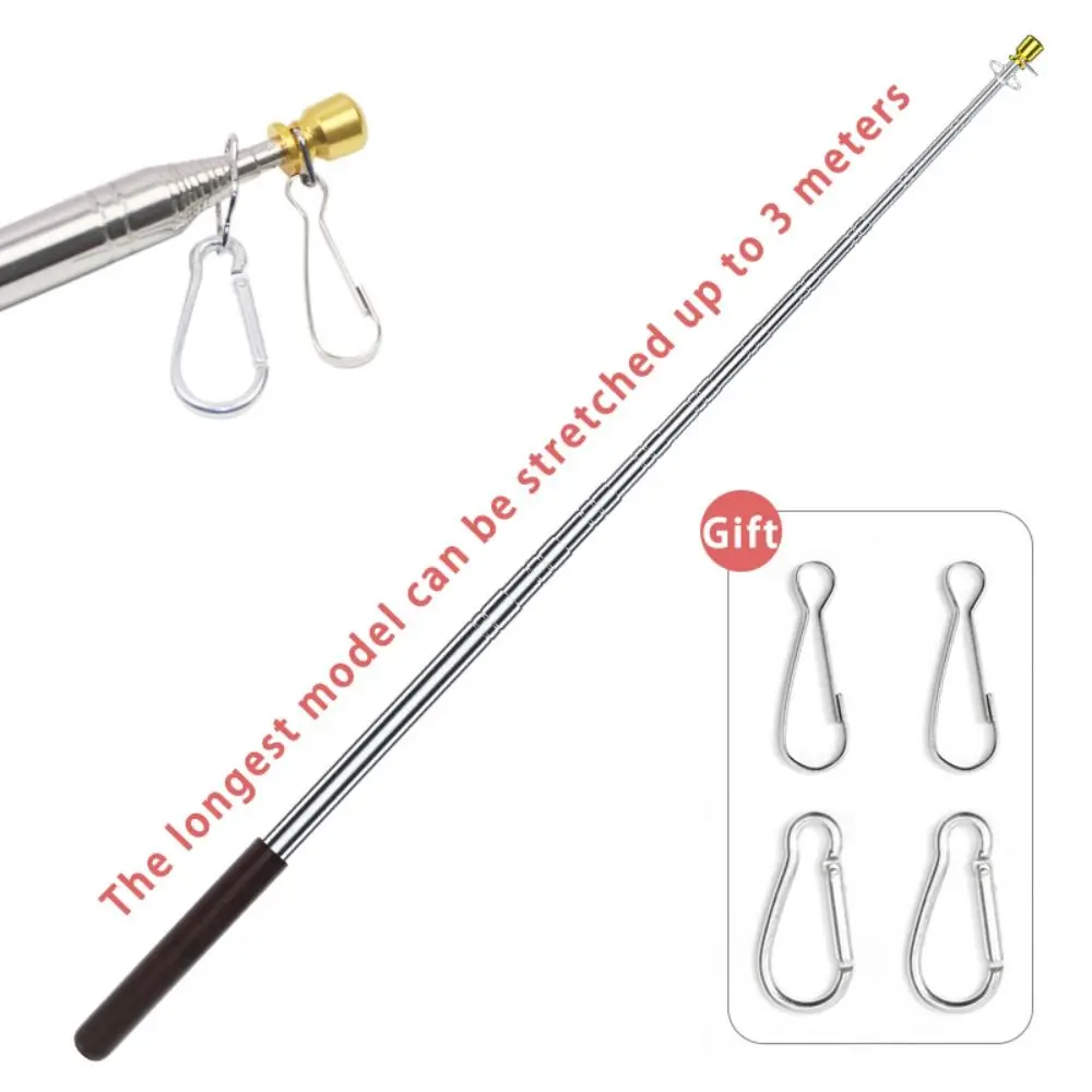 New Solid Wood Handle Flagpole Retractable 200/250/300cm Tour Guide Flag Pole Stainless Steel Rod Teaching Pointer Outdoor