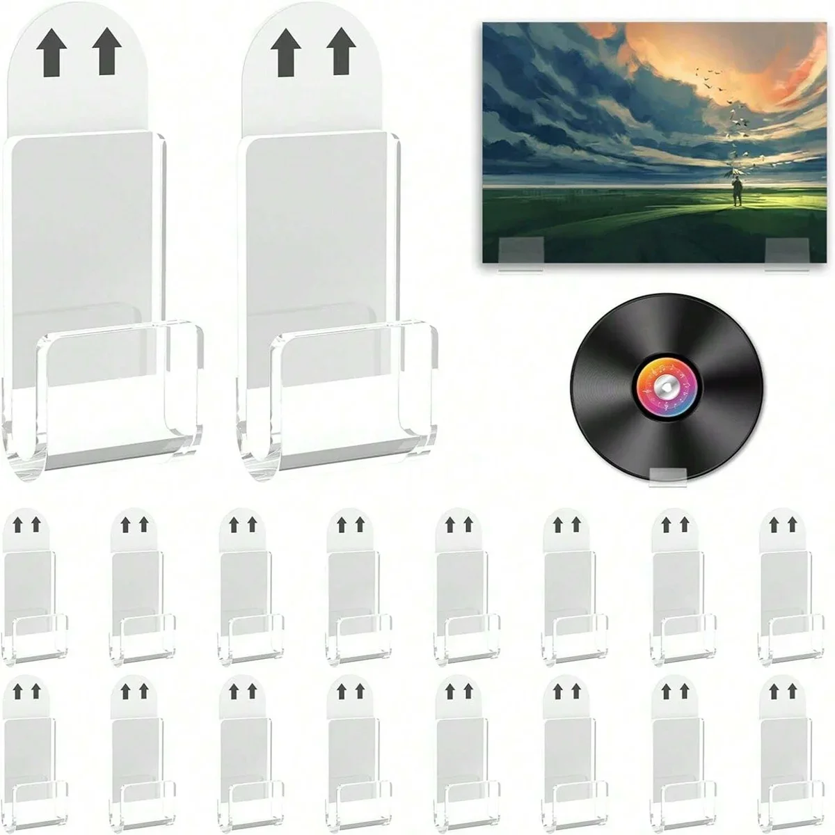 6/12Pcs Clear Acrylic Record Holder, Vinyl Record Shelf Wall Mount, Adhesive Acrylic Record Display Rack, For Daily Displaying