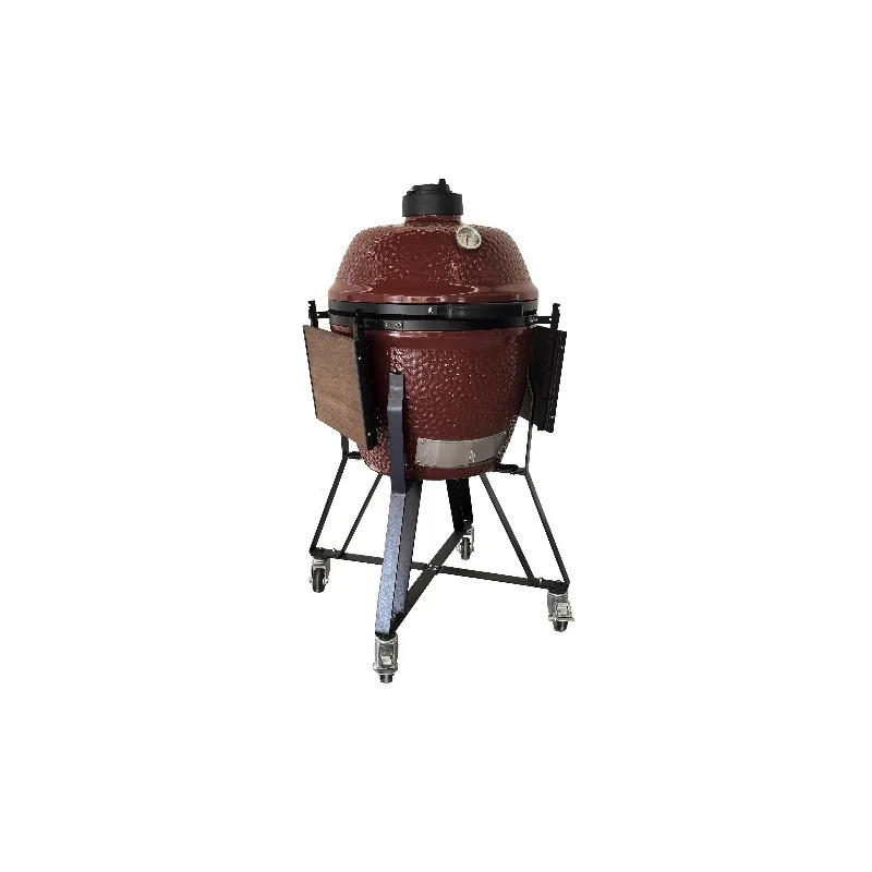 Large Outdoor Kitchen High-End Glossy Deep Red Ceramic Egg Shaped Charcoal Barbecue Grill 22 Inches