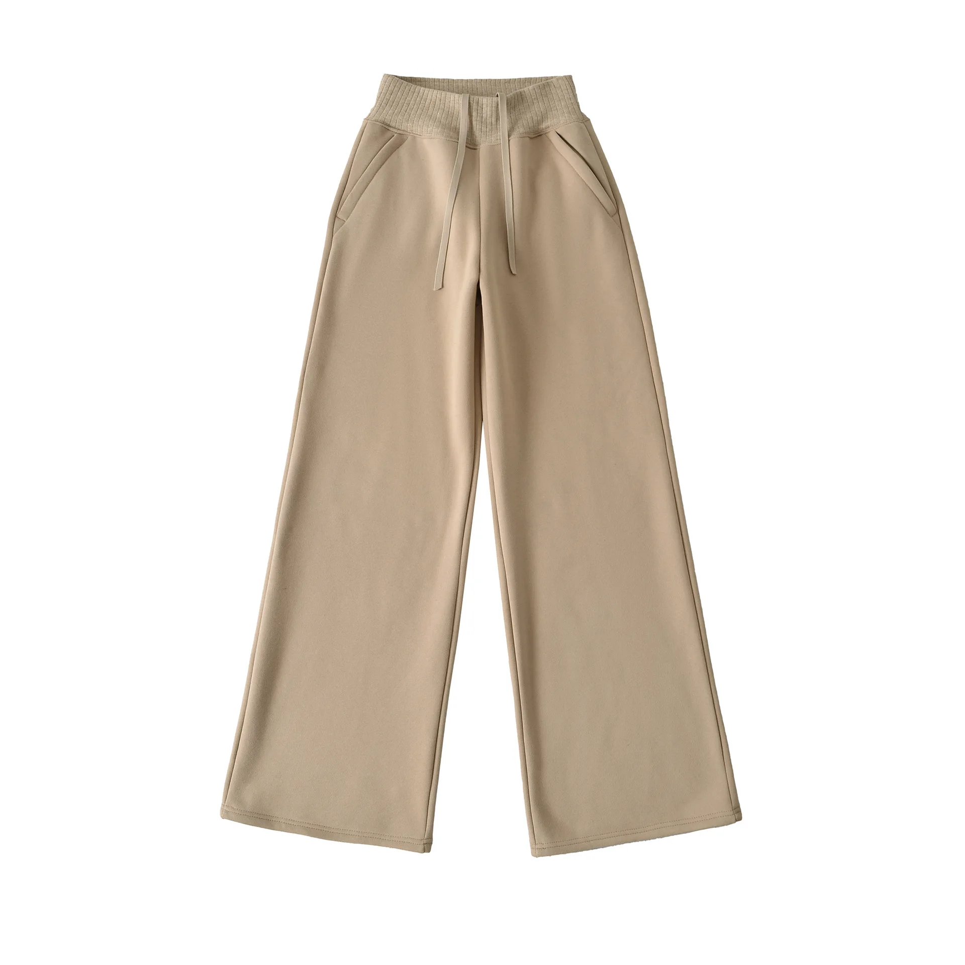 

Широкие повседневные брюки с завышенной талией и шнурком, элегантные черные брюки с широкими штанинами и высокой эластичной талией для женщин, мягкие повседневные брюки XG83