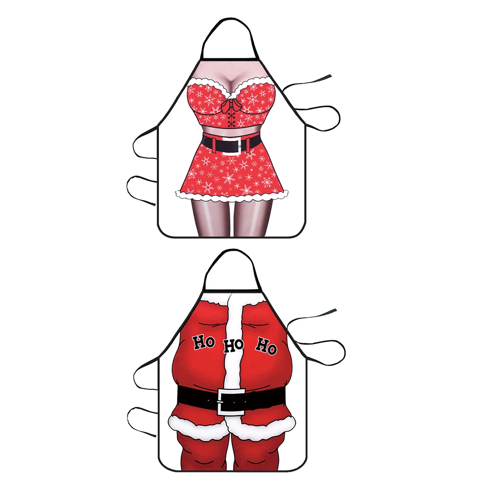 

2Pcs Santa Claus Christmas Aprons Vintage Kitchen Polyester Funny Cooking Home Party Accessories Christmas Decorations Gift