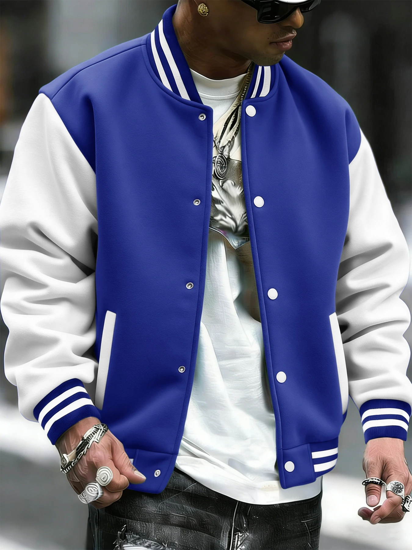 Spring Fashion Men's Jacket, Classic Trendy Street Style Baseball Jacket Top, Patchwork Color-Block Fashion Sports Sweatshirt