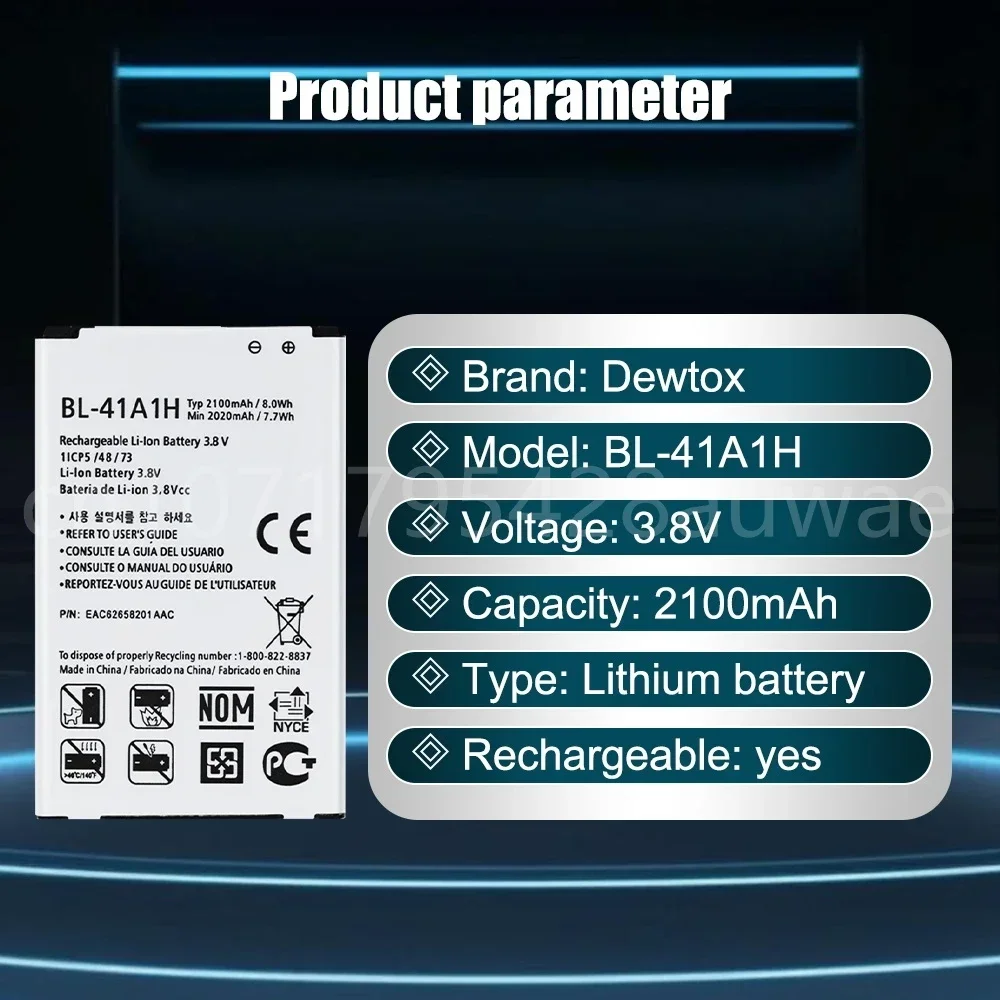 2100mAh Batteries BL-41A1H for LG Optimus F60 MS395 D390N Tribute VS810PP Transpyre LS660 BL 41A1H Mobile Phone Battery