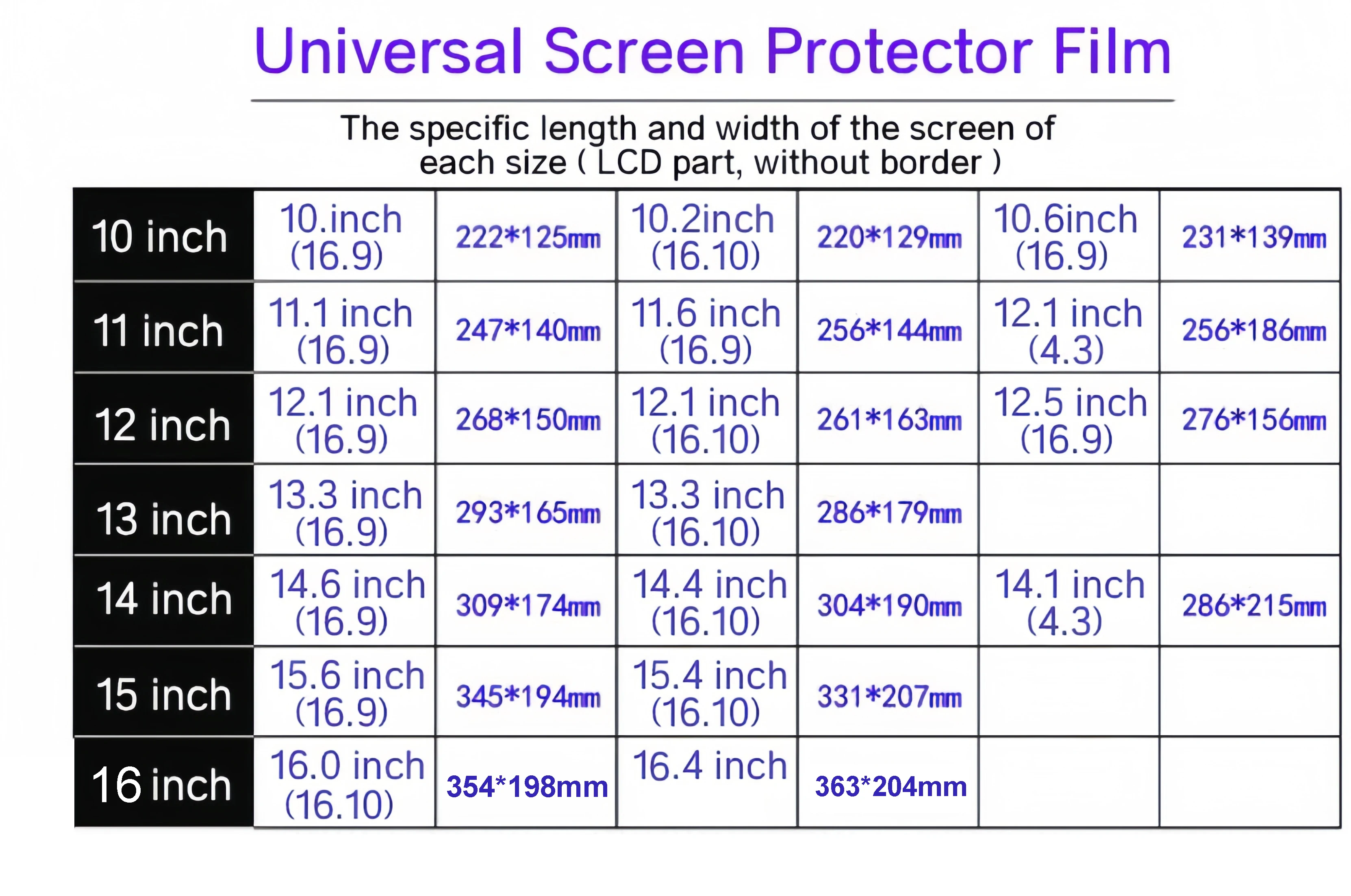 Tablet Laptop için evrensel Ultra ince HD parlak Film 10.1 \'\'10.6\'\' 11.1 \'\'12.1\'\' 13.3 \'\'14.1\'\' 15.6 \'\'ekran koruyucu kapak