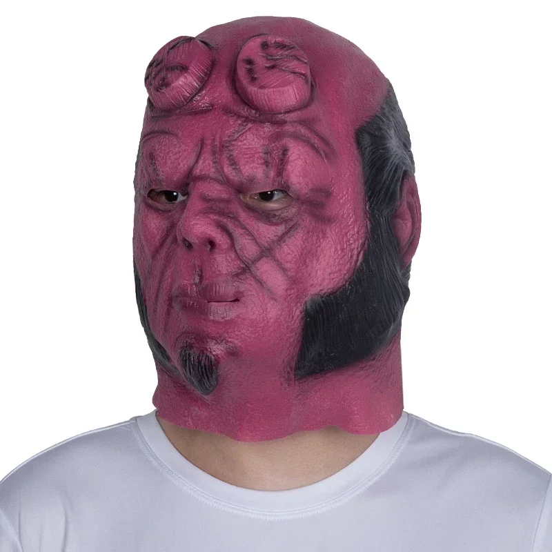 

Новая латексная полнолицевая маска Hellboy Demon, красное лицо, сломанная рогатая маска дьявола, нарядное платье на Хэллоуин, вечерние костюмы для косплея из фильма, реквизит