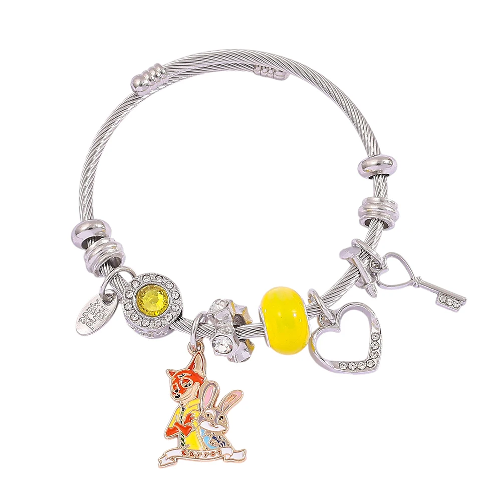 

Disney Popular Anime Zootopia Nick and Judy Enamel Pendant Bracelet Creative Fashion Jewelry Gift