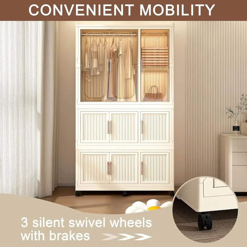 Compact Portable Wardrobe with Cubby Storage, Hanging Rod, Easy Assembly, Kid-Friendly Closet Organizer