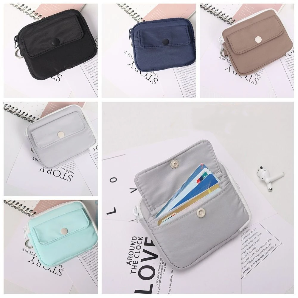 

Short Wallet Multifuctional Nylon Coin Purse Zipper Card Holder Earphone Bag Lightweight Square Mini Storage Bag Students
