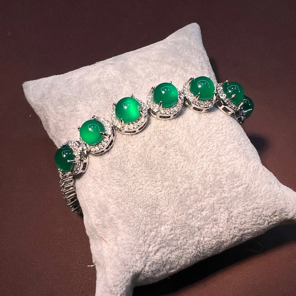 New national style high-grade chalcedony zircon bracelet vintage elegant court style copper silver-plated premium bracelet