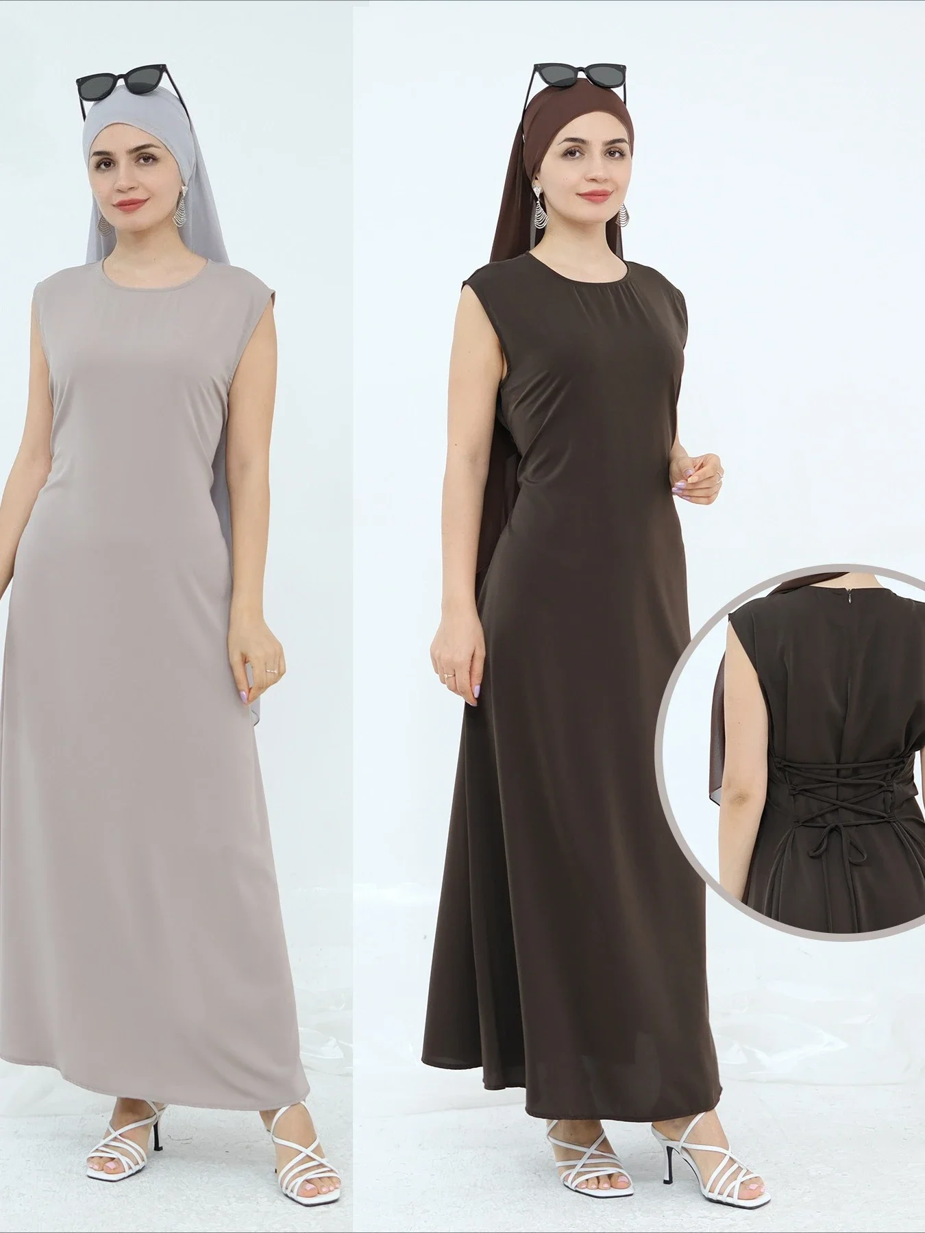 

Women Inner Dress Morocco Muslim Underdress Sleeveless Robe Dubai Turkey Longue Elegant Solid Bandage Vestidos Largos 2025