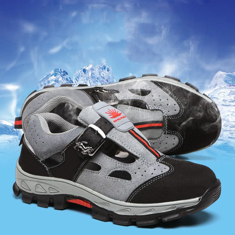 mens casual breathable steel toe caps working safety shoes worker security boots cow suede leather safe sandals protect footwear