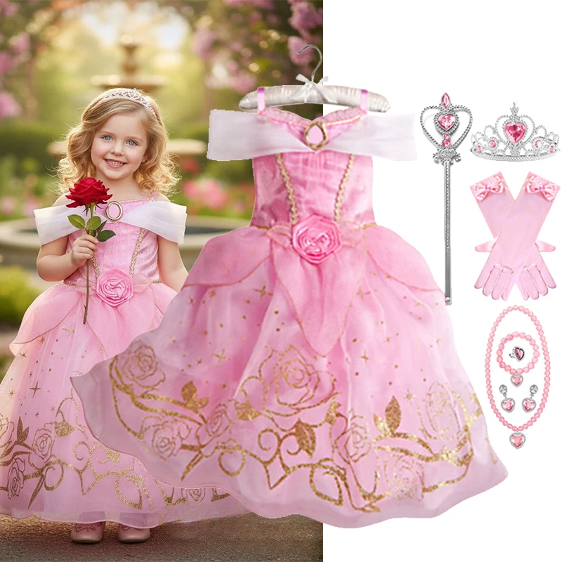 

Girl Cosplay Aurora Cinderella Princess Dress Up Kids Christmas Halloween Tulle Fancy Costume for Children Girls Birthday Outfit