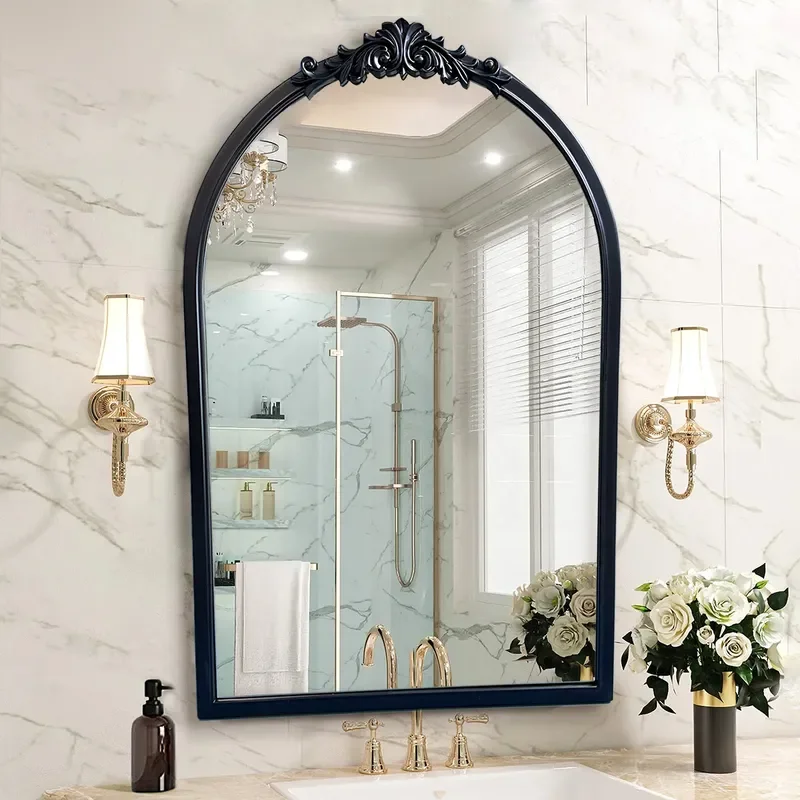 French Antique Style Bathroom Mirror Living Room Decorative Wall Hanging Smart Dresser Makeup Mirror for Hotel Home