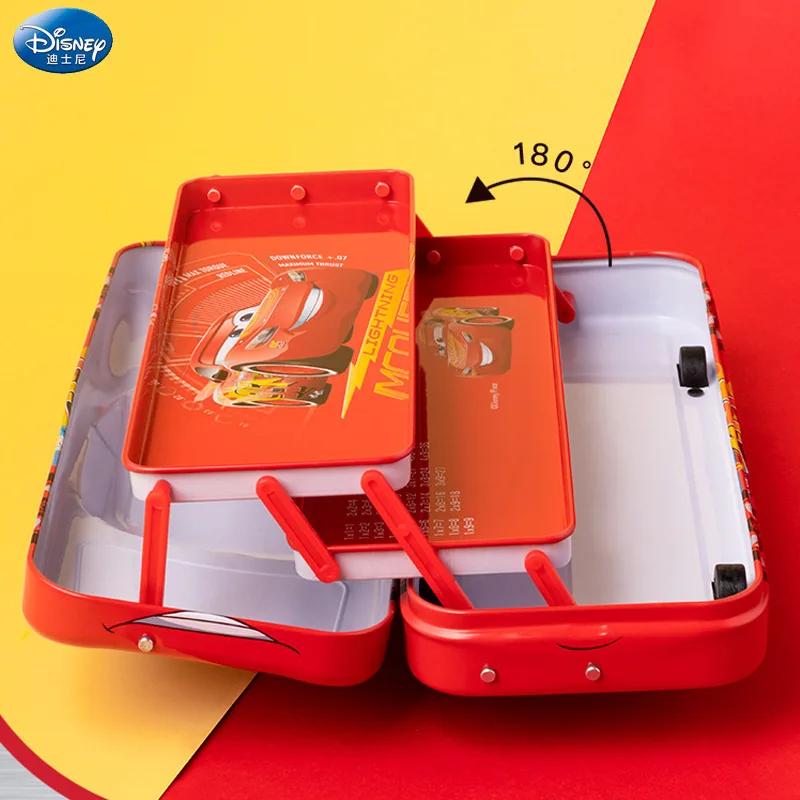 Disney Children's Three Layer Stationery Box Iron Pen Box Men's Large Capacity Kindergarten McQueen Car Stereoscopic Pencil Box