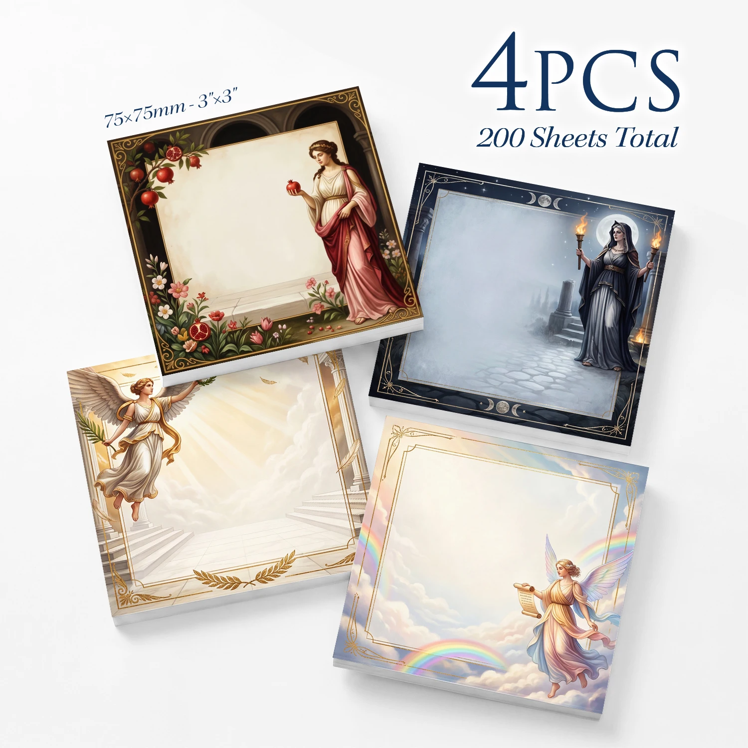 4pcs Greek Goddess Sticky Notes Set, Vintage Mythology Angel Art Self Stick Memo Pads, 200 Sheets Total, Aesthetic Notepads