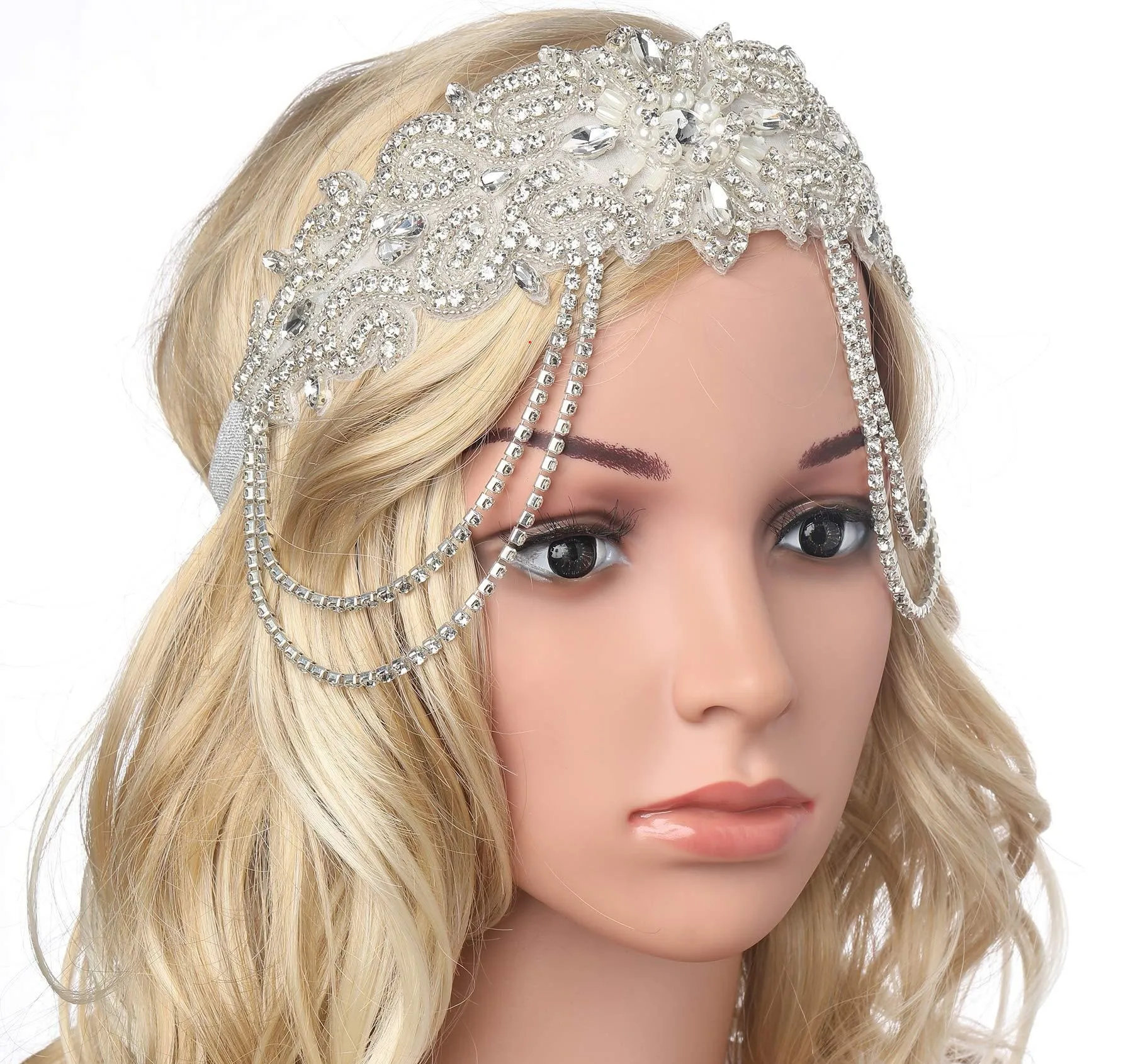 

New Luxury Full Rhinestone Headband for Hair Women Long Tassel Bridal Hair bands Hair Accessories Hair Jewelry Tiara Headdress