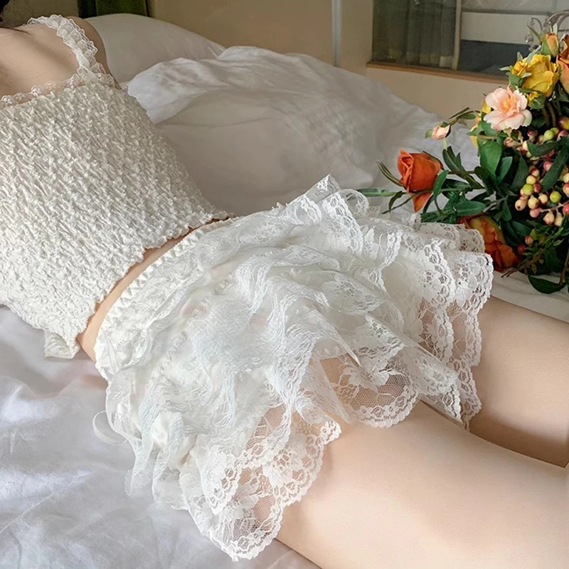 White Lace Lolita Safety Pants Sweet Floral Princess Shorts Women Summer Shorts Safety Loose Shorts Women Underwear