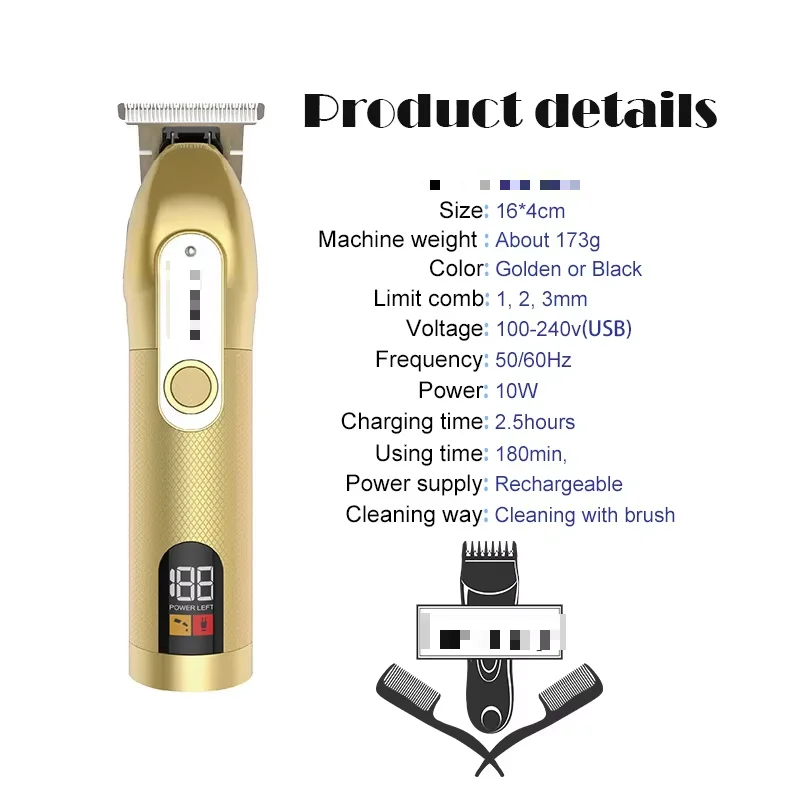 Professional Hair clipper For Barber Cord or Cordless Use Hair Trimmer Rechargeable Electric Hair Cutting Machine