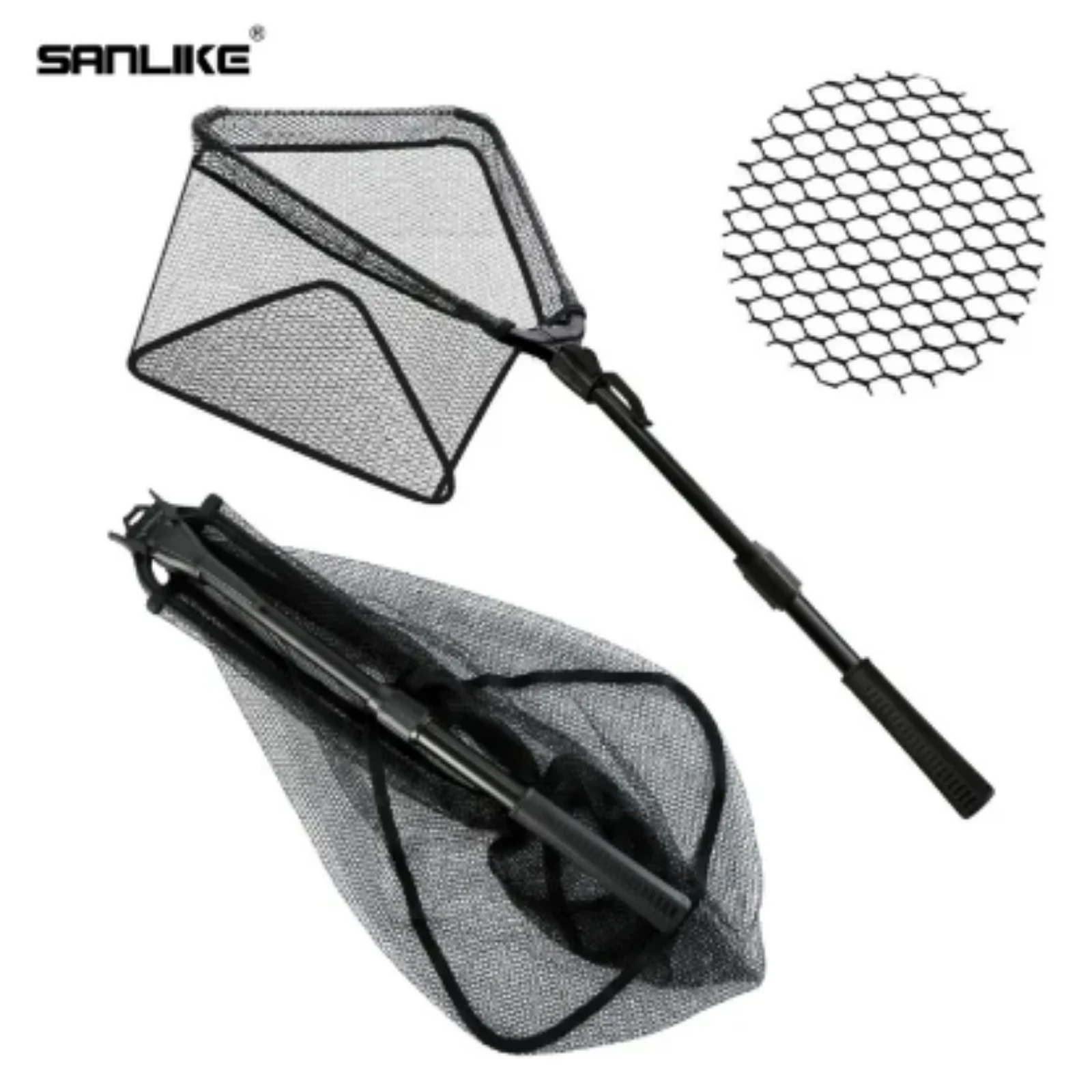 SANLIKE Fishing Landing Net Collapsible Retractable Portable Fish Friendly Triangle Design Nylon Mesh Aluminium Alloy Pole