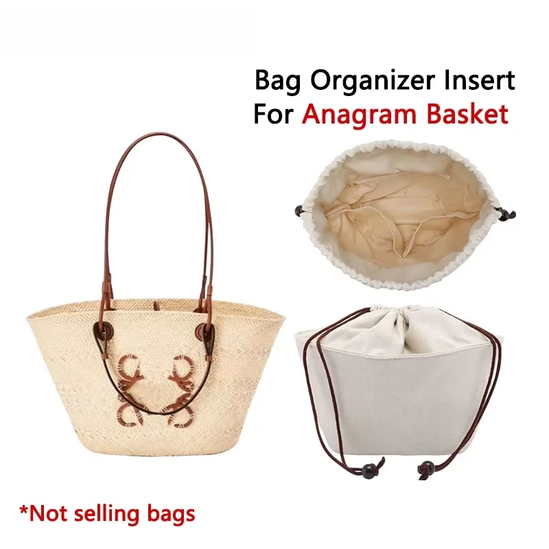 Drawstring bag organizer insert shoulder strap for Anagram Basket straw woven bag support inner liner bags accessories