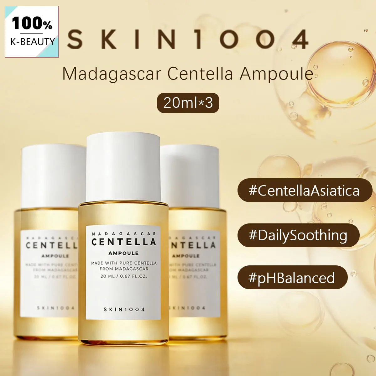 SKIN1004 Madagascar Centella Asiatica Ampoule Serum Facial 20ml*3, Hidratación Duradera, Cuidado de la Piel Coreano, Maquillaje Coreano