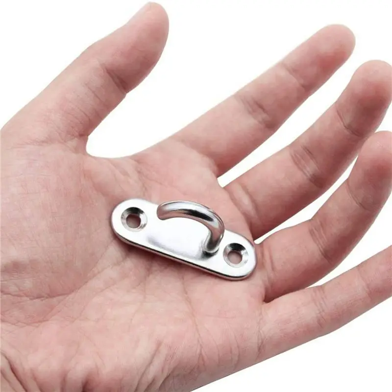 18 Pack Stainless Steel Ceiling Hooks M5 Oval Open Hooks Pad Eye Plate Anchor Screw Wall Mount Hook For Plant Basket-AT64