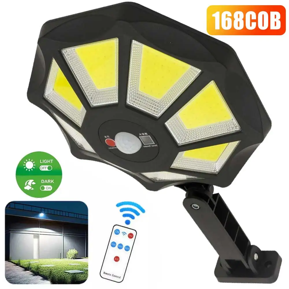 

168 LED/COB Solar Light with Motion Sensor 3 Lighting Mode Outdoor Decoration Sunlight Wall Light Waterproof Garden Garage Lamp