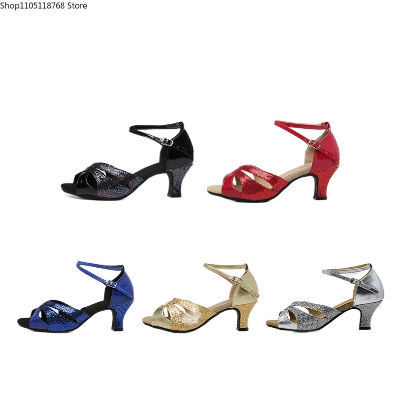 여성을 위한 우아한 소셜 댄스 샌들 - 라틴 볼룸 살사 탱고 슈즈 (3cm 및 5cm 굽 옵션)