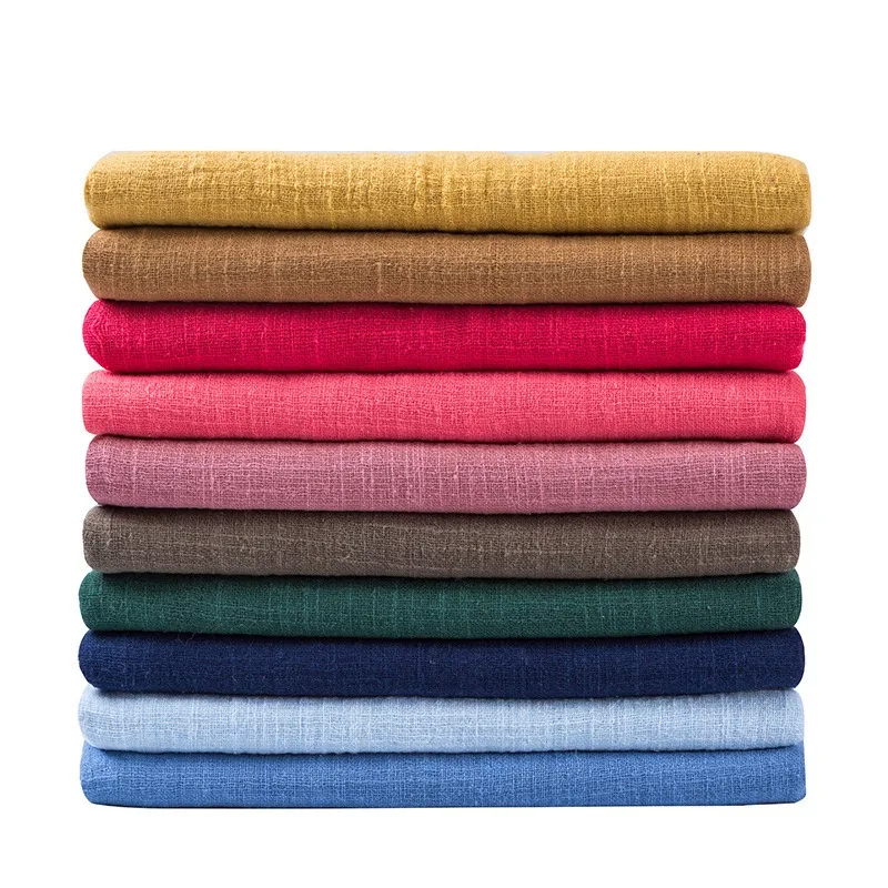 Wide 135cm Slubbed Crinkle Cotton Fabric Linen-Like Textured Cloth for Pants, Skirt Fringed Towel Summer Dressmaking
