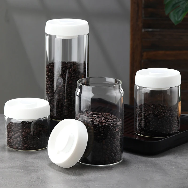 Vacuum Sealed Tank Coffee Bean Glass Sealed Jar Household Moisture-proof Air Extraction Airtight Container Coffee Set