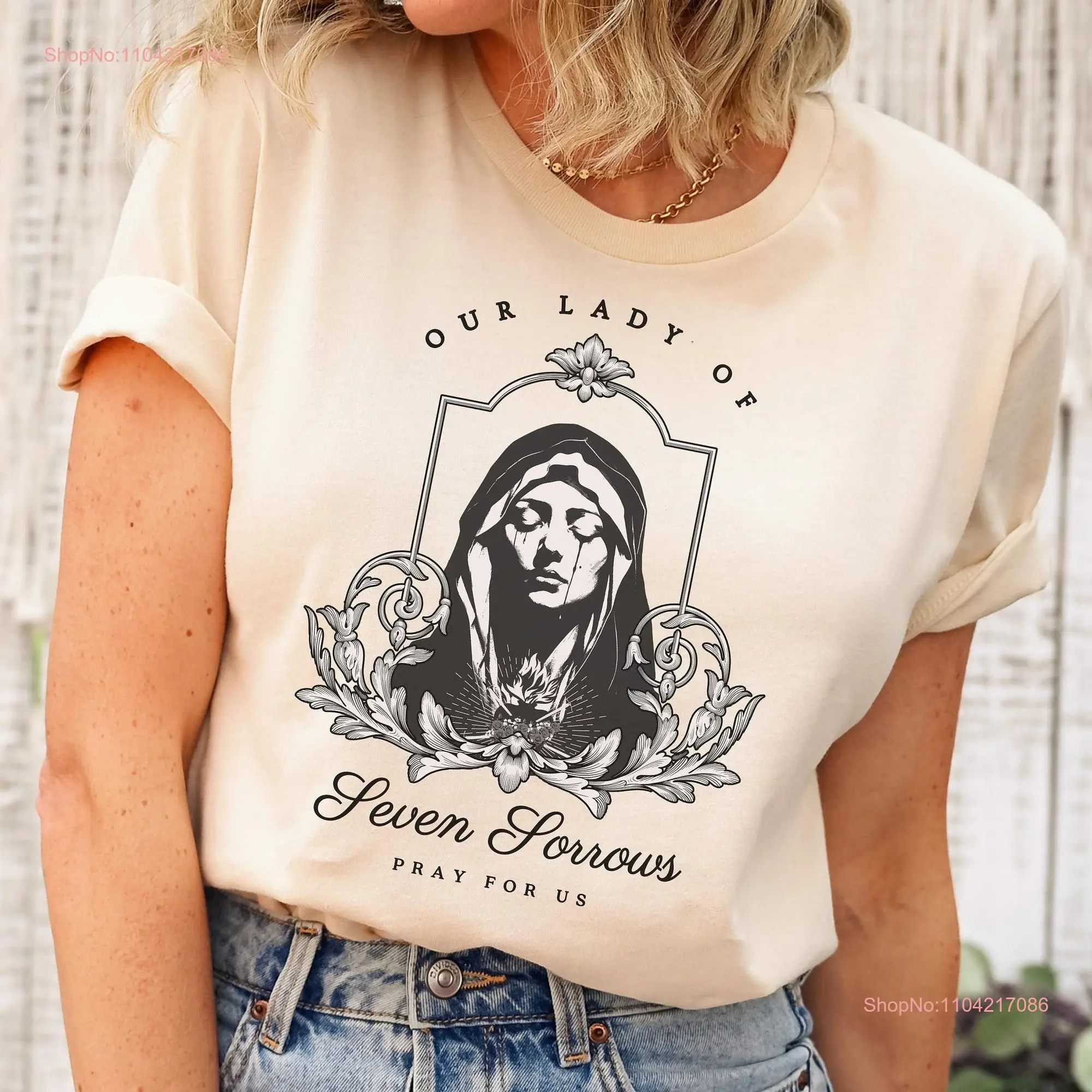 Our Lady of Sorrows Mater Dolorosa Blessed Virgin Mary Immaculate Heart Marian Devotion Catholic T Shirt Women's