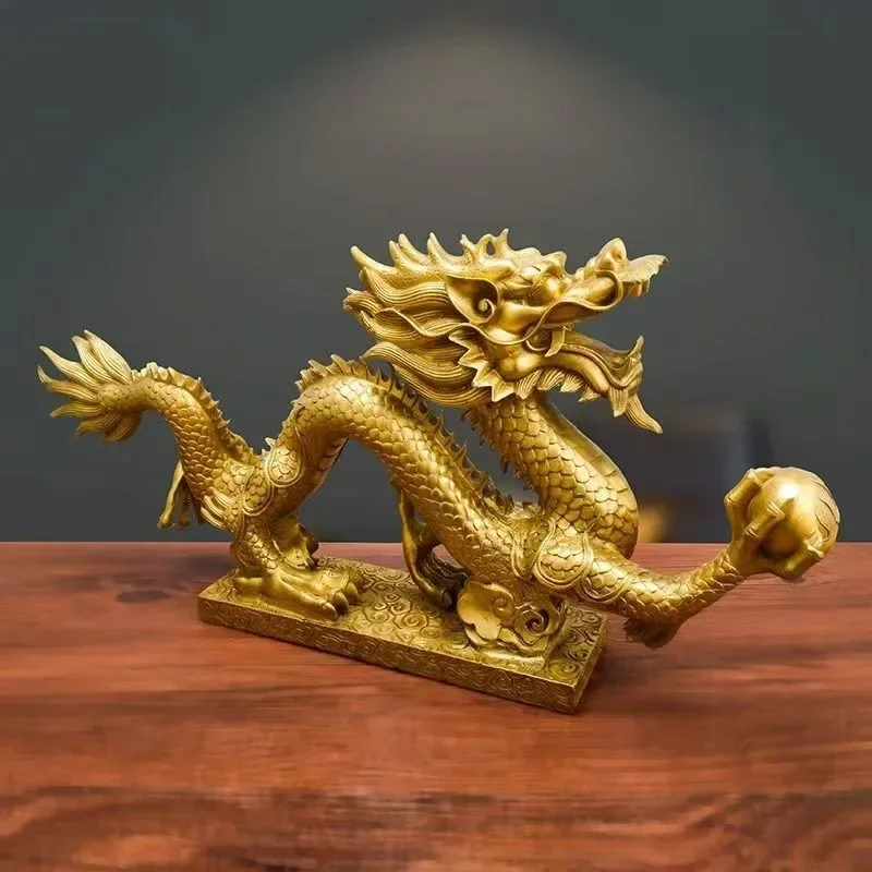 MOYU Chinese Mascot  Pure Copper Dragon and Phoenix Ornaments Zodiac Dragon Home Decoration Accessories