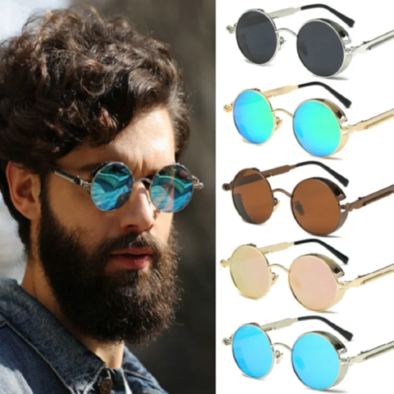 Metal Steampunk Sunglasses Men Women Fashion Round Glasses B