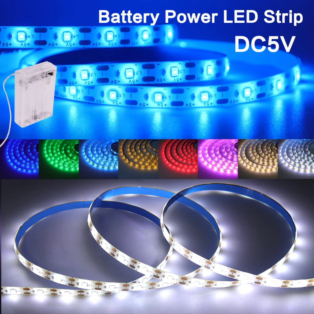 5V 2835 LED Strip Light 3AA Battery Power LED Tape 60Leds/m Flexible Ribbon Diode White/Warm White/Blue/Pink/Ice Blue Room Decor