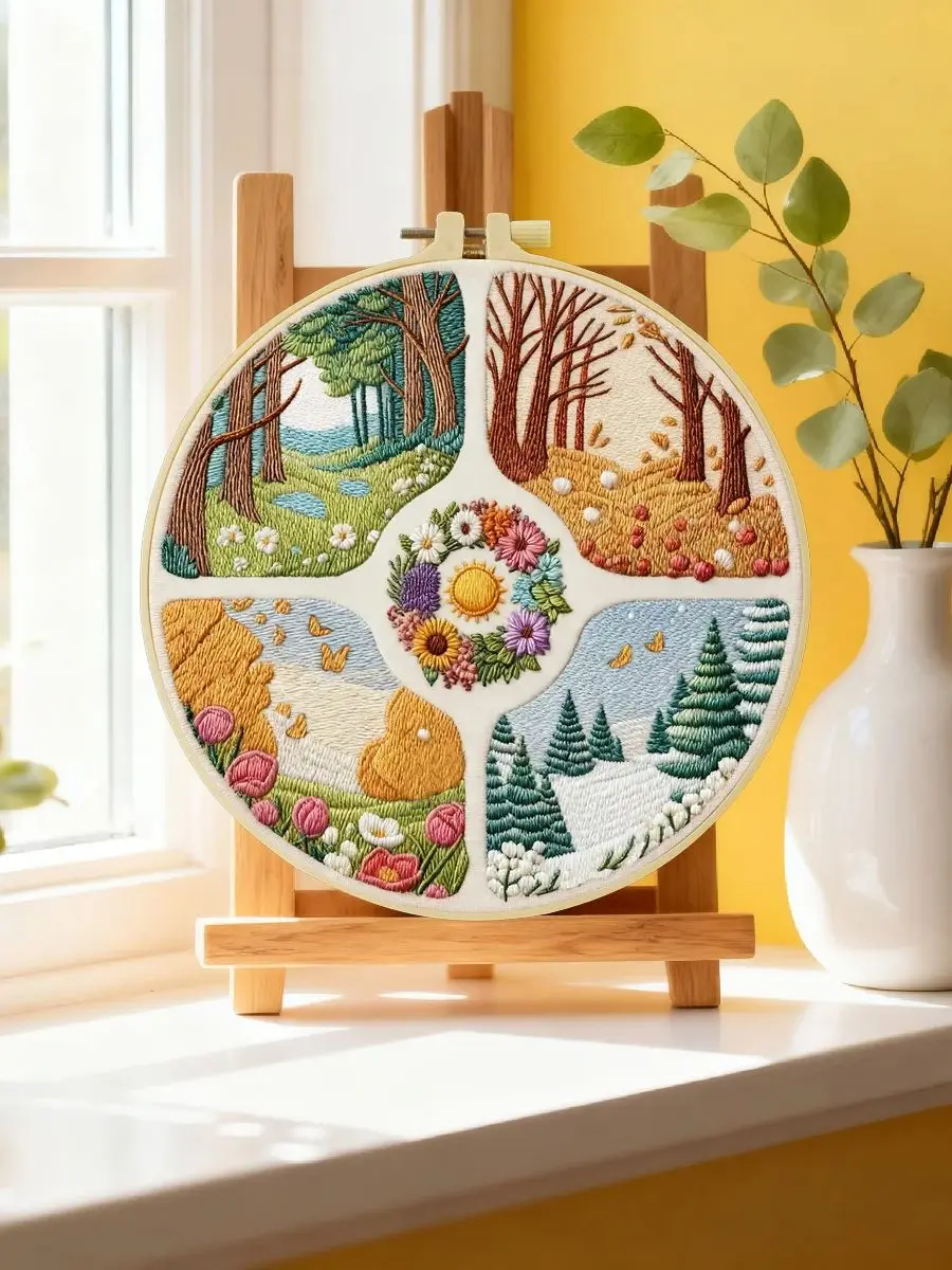 1 Stück 20X20CM/15X15CM 7,87/6,3 Zoll Vier Jahreszeiten Stickerei Starter-Kit DIY-Kit DIY-Stickerei-Set Handarbeiten Malerei – Detail 6